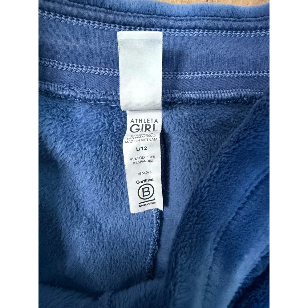 Athleta Girl Blue Plush Fleece Joggers Heavyweight Cozy Sweatpants Size L 12